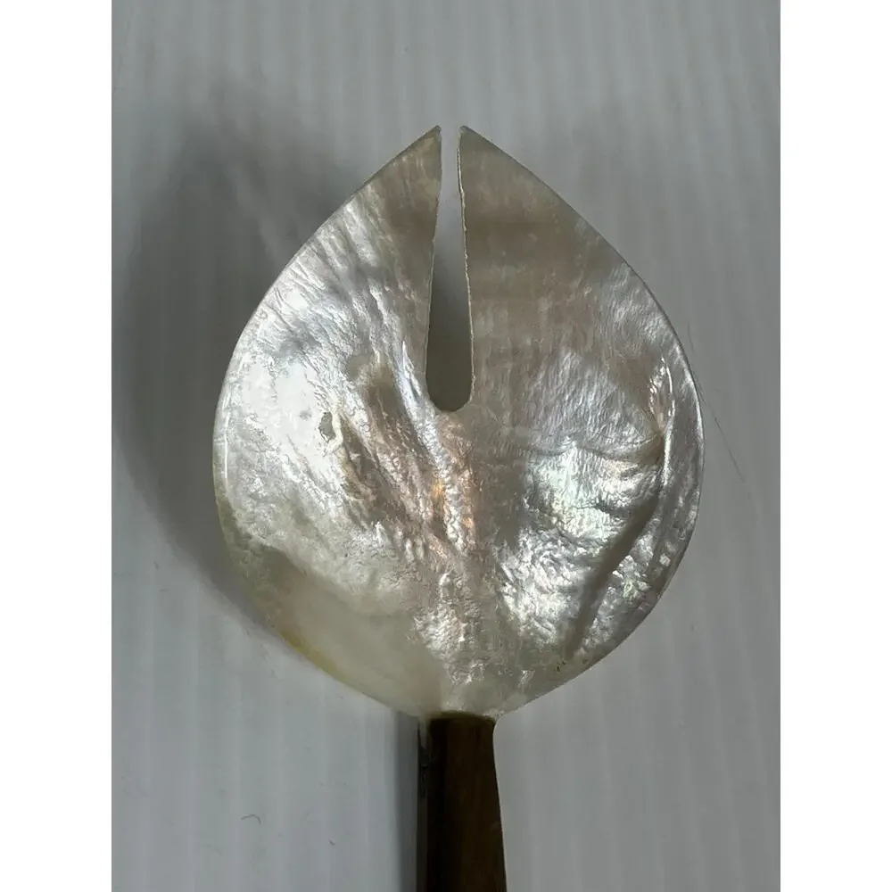 Vintage Mother‎ Of Pearl Salad Serving Spoon With Wood Handle Large MCM